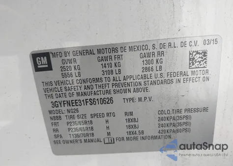 2015 Cadillac Srx Luxury Collection from USA, damaged, VIN 3GYFNEE31FS610626